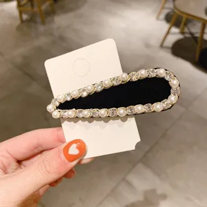Korean style black velvet rhinestone pearl hair clip elegant teardrop bobby pin for women