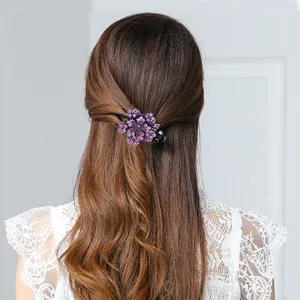 Korean style elegant purple crystal large hair claw clip for women floral rhinestone hairpin