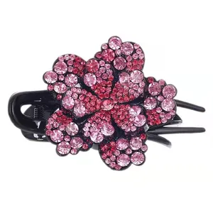 Elegant rhinestone flower hair claw clip black resin duckbill clip for women daily styling.
