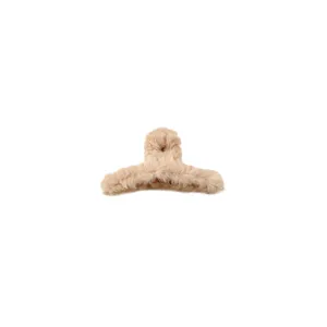 Brown plush hair claw clip for women, fluffy large shark clip, soft winter hair accessory.