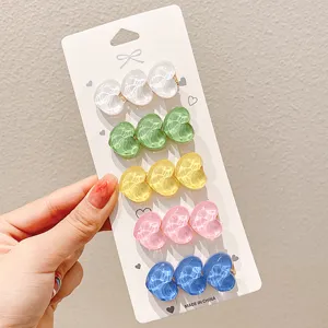Transparent heart hair clips set cute colorful resin hairpins for women main view
