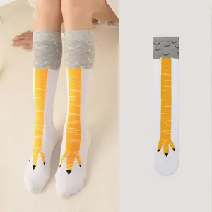 Witzige Hühnerfuß Druck Kniestrümpfe für Damen, neuartige Tierbeine lange Baumwollsocken.