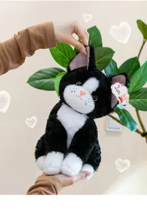 Gatto nero e bianco peluche simpatico animale di peluche morbido bambola compagno regalo di compleanno