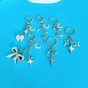 Portachiavi stella luna in lega d'argento, grazioso fiocco cuore, ciondoli per borsa accessori