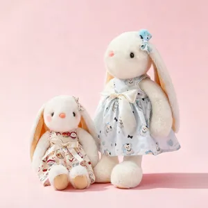 Cute Rabbit Plush Toy With Floral Dress Soft Stuffed Bunny Doll For Baby Girls Soothing Animal Toy For Kids Birthday Gift