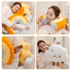 Cute weather plush pillow set cloud sun rainbow neck cushion soft girl room decor toy