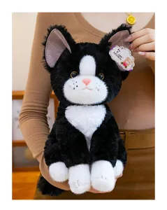 Simpatico gatto di peluche nero bianco Devon Rex bambola morbida regalo per bambini