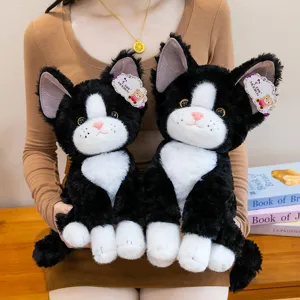 Simpatico gatto Devon Rex nero e bianco peluche morbido animale di peluche bambola
