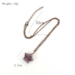 Natural amethyst star wire-wrapped tree of life pendant necklace with copper chain.