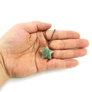 Natural green crystal star tree of life wire wrapped pendant necklace for women daily wear.