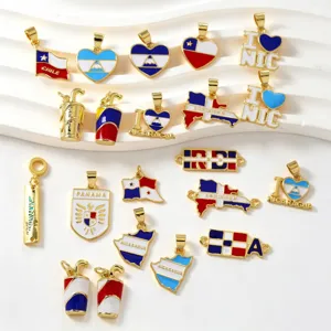 Lateinamerika Flagge Karte Emailliert Gold Metall Anhänger für DIY Halskette Schmuck Zubehör