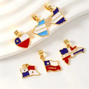 Lateinamerika Flagge Karte Emaillierte Anhänger Vergoldet DIY Halskette Schmuck Zubehör