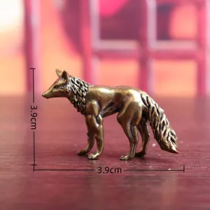 Solid brass standing fox figurine vintage desktop ornament tea pet decor 3.9cm