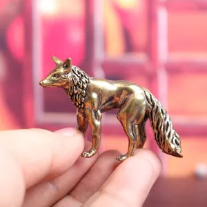 Solid brass standing fox figurine vintage desktop tea pet home decor craft metal ornament