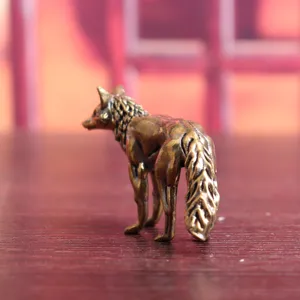 Solid brass standing fox figurine retro desk tea pet ornament home desktop decoration