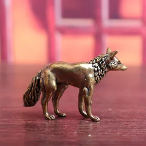 Solid brass standing fox figurine retro desktop tea pet antique home decor ornament.