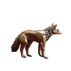 Solid brass standing fox figurine vintage tea pet tabletop decor animal ornament craft