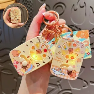 Cartoon Capybara Spinning Keychain LED Light Up Interactive Stress Relief Toy PVC Bag Charm Pendant Gift For Kids Unisex