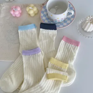 Suesse Damen Mittelsocken atmungsaktiv im japanischen Stil weisse Rippenstrumpfwaren