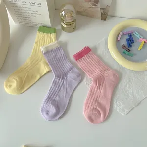 Süße Bonbonfarbene WadenSocken für Damen, atmungsaktives Rippstrick-Design für Frühling Sommer.