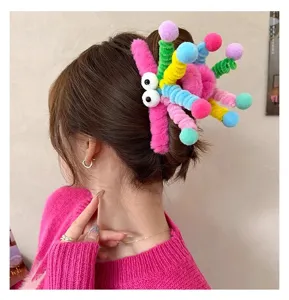 Colorful plush hair claw clip quirky dopamine cute shark clip for women back hair styling