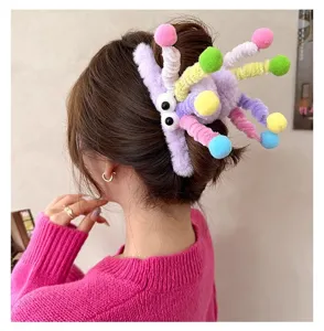 Plush hair claw clip for women, quirky dopamine octopus shark clip, cute back hair styling accessory