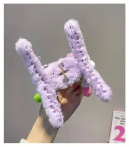 Purple plush hair claw clip cute fuzzy shark clip dopamine hair styling accessory for women