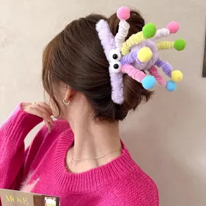 Cute plush hair claw clip for women dopamine quirky funny fuzzy shark clip hair accessory
