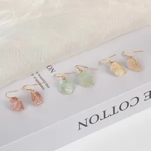 Natural crystal irregular raw stone wire wrapped hook earrings for women fashion jewelry