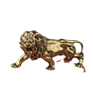 Statua di leone in ottone massiccio animale ruggente animale da tè vintage decorazione