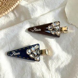French Retro Rhinestone Triangle Hair Clip Women Elegant Side Bangs Hairpin Sparkly Hair Accessories Daily Styling