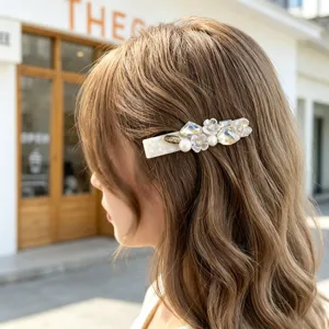 French light luxury pearl flower hair clip rhinestone duckbill clip elegant sweet hair accessory