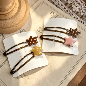 Cute star hair clips with polka dots, metal snap clips, sweet side fringe clips for girls.