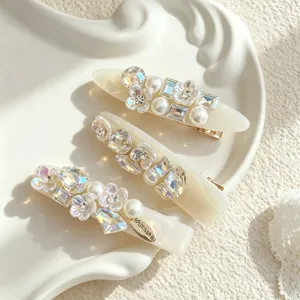 French luxury pearl rhinestone hair clip, elegant floral design sweet hairpin for women chic sweet style