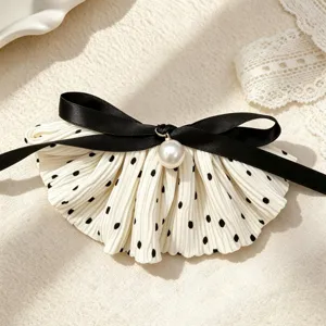 Retro polka dot bow hair clip with pearl pendant, elegant sweet spring barrette for women.
