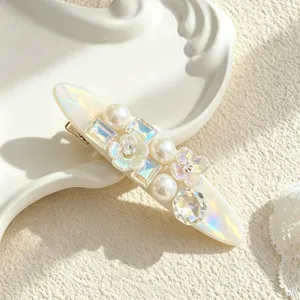 French luxury pearl flower hair clip rhinestone duckbill clip elegant sweet hair accessories