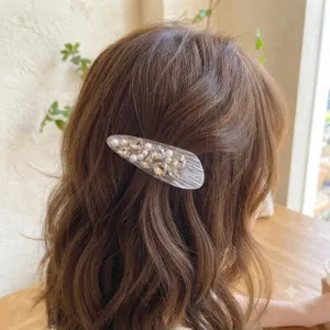 Korean style pearl rhinestone hair clip, elegant side duckbill clip for women daily wear.