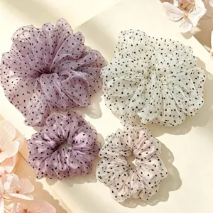 Korean Style Polka Dot Mesh Scrunchies Elegant Lightweight Elastic Hair Ties Sweet Hair Accessories For Women