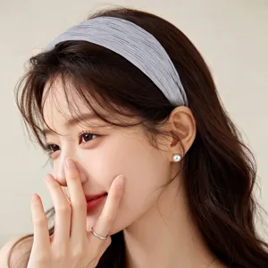 Korean retro pleated wide headband for women elegant high crown solid color hair accessories