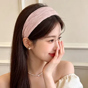 Korean retro wide pleated headband for women, fashionable daily hair hoop accessory elegant