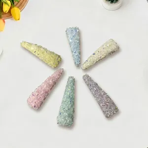 Korean Fashion Rhinestone Hair Clip Macaron Color Geometric Triangle Hairpin Sparkly Hair Accessories For Women