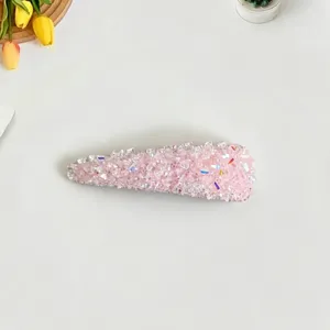 Exquisite pink crystal rhinestone hairpin detail view, sparkling Korean style hair accessory for daily wear.
