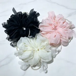 Chouchou en Perles de Résille de Style Coréen Élégant Élastique Bande de Cheveux Accessoires pour Femmes Support de Queue de Cheval Quotidien