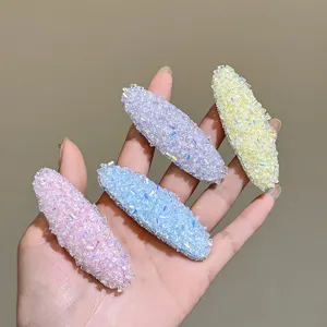 Korean style sparkling crystal hair clips set, cute shimmer rhinestone side clips for women.