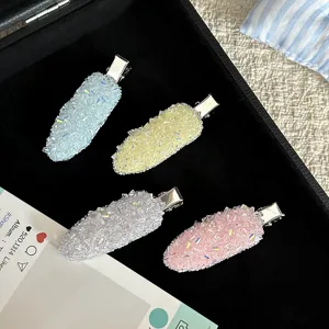 Korean style crystal hair clips set with sparkling rhinestones for cute side bangs and hair styling.