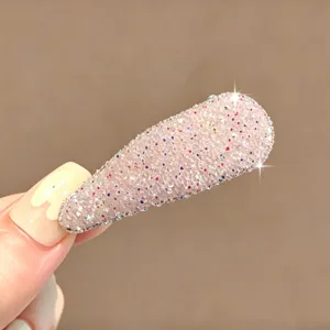 Sparkling rhinestone pink hair clip for cute daily styling, versatile side bangs accessory.