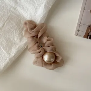 Korean style sheer mesh hair clip with large faux pearl, sweet and fashionable side hairpin.