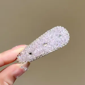 Sparkling rhinestone crystal hair clip detail shot, fashion side BB clip hairpin for women.