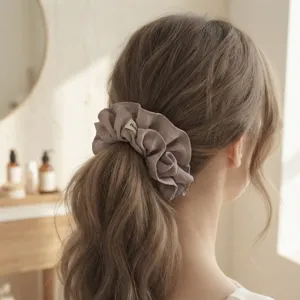 Elegant fabric hair scrunchie ponytail holder daily hair accessory for women detail view