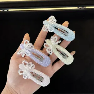 Korean Style Fashion Sweet Bow Crystal Rhinestone Hair Clip Cute BB Clip Hair Styling Accessories For Women